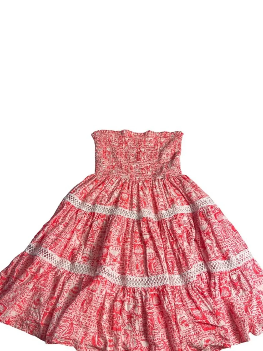 Lilly Pulitzer Mizner red (pink) L Strapless Smocked Tiered Mini Kelvina Dress - Picture 4 of 14